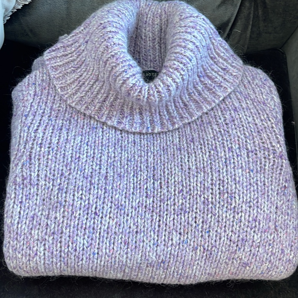 TALBOTS TURTLENECK SWEATER WOOL/SILK/MOHAIR LILAC LAVANDER CONFETTI SZ L